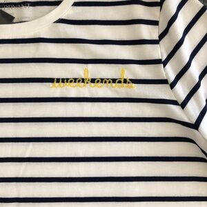 Lane Bryant size 18/20 striped top with the word weekends embroidered